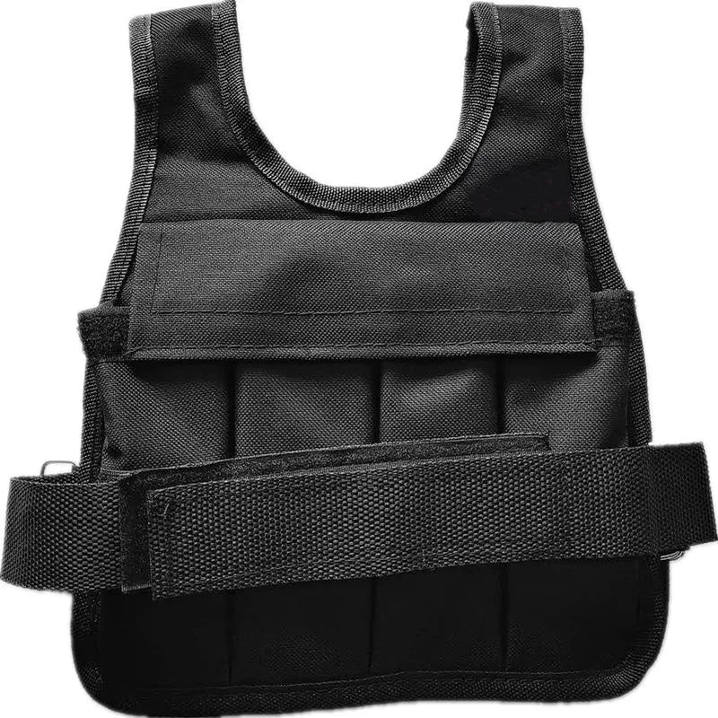 Children's adjustable voile sand vest with removable weight pouches on a mannequin.