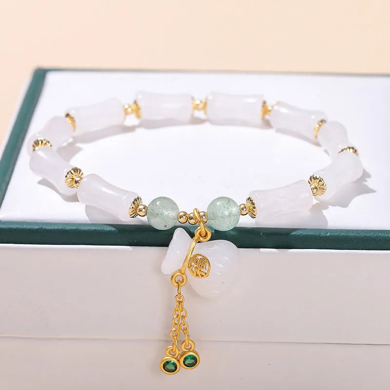 Green natural crystal jade bracelet for girls with handmade beads