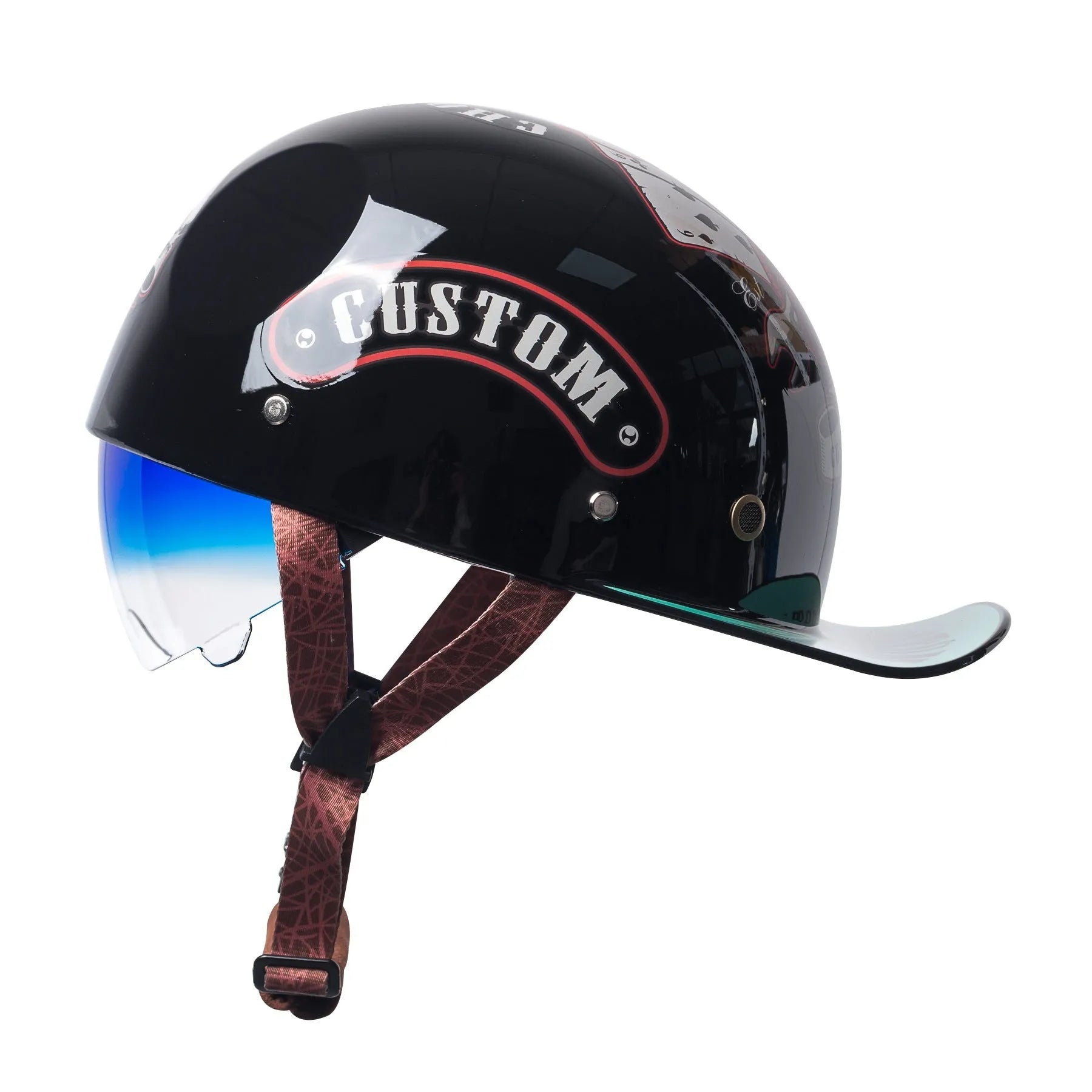 Men's retro half bicycle helmet in bright black gradient blue colour with ABS construction