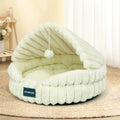 Large round cloth cat nest bed in pink with shell design, 50cm diameter