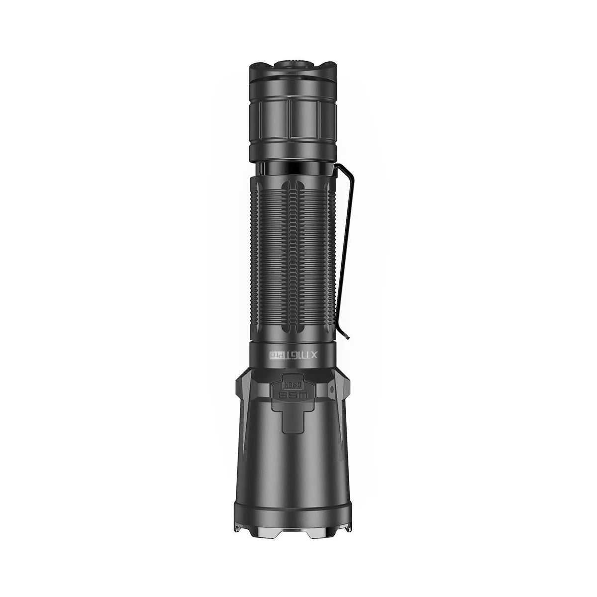 XT11GT PRO black aluminium alloy tactical flashlight with 3100mAh battery and accessories