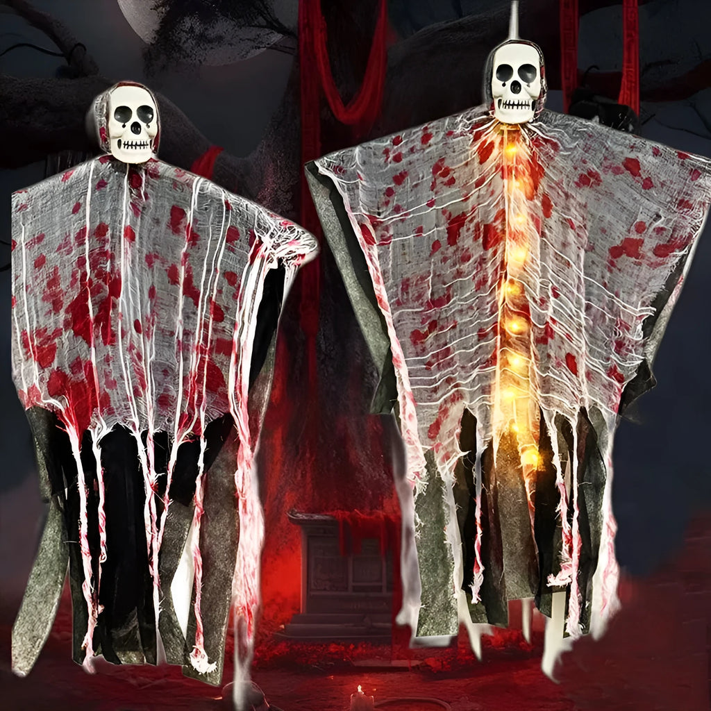 Blood-dyed luminous skull hanging ghost Halloween plastic decoration for outdoor display
