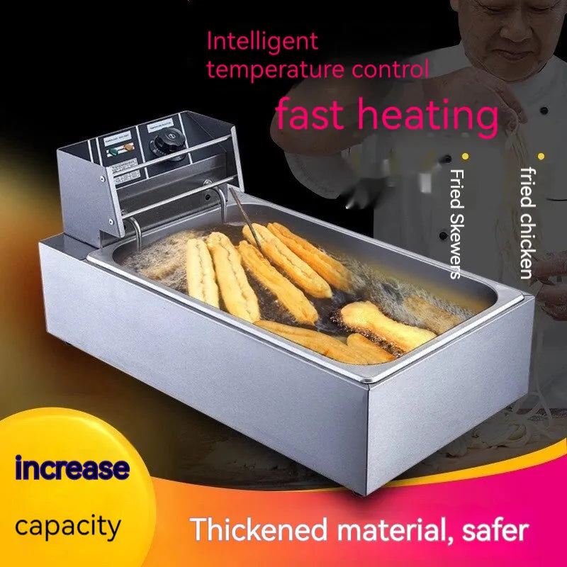 Stainless steel commercial electric deep fryer with lid and two frying baskets