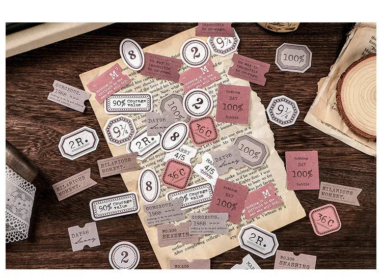 Mini Label Series Retro Hand Account DIY Decoration Base Paper 45 Sheets, specialty paper, 62x45mm, four-colour printing, kraft paper box