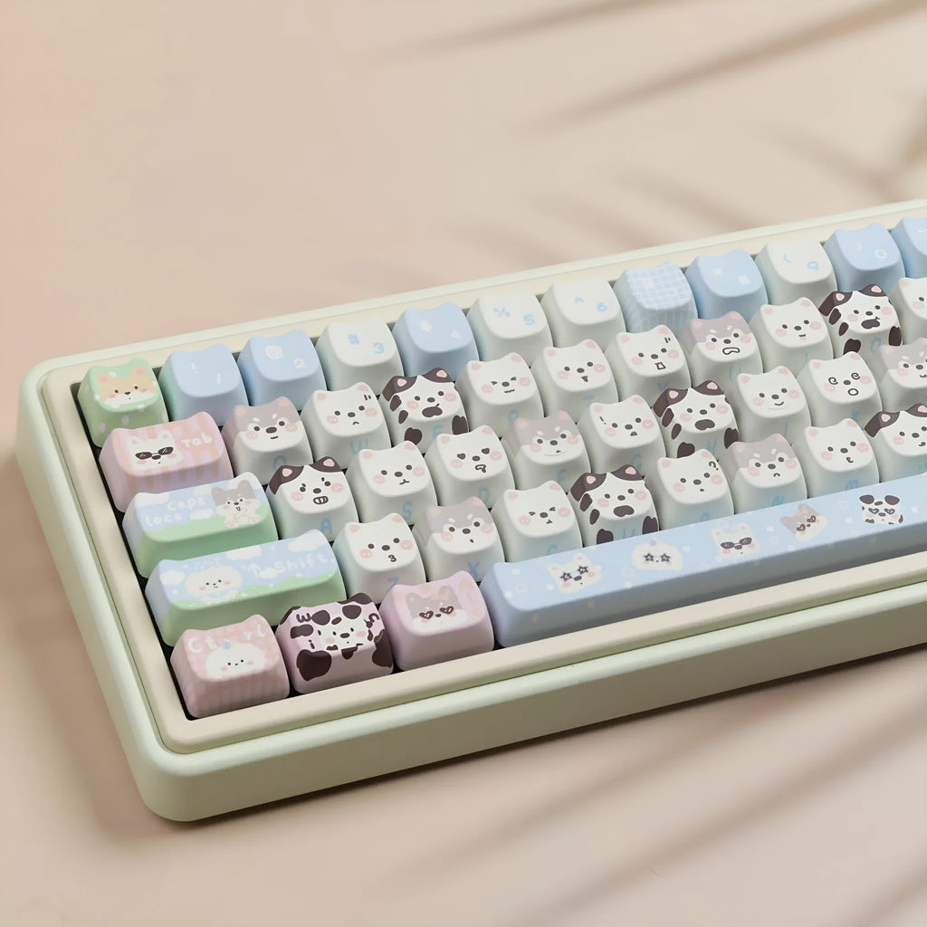 PBT sublimation key cap full set with colourful puppy design for mechanical keyboards