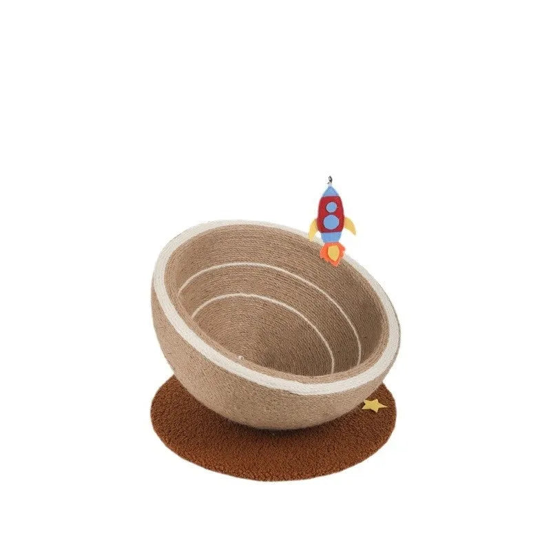 Large integrated cat scratching basin and nest with sisal scratching surface and flannel lining