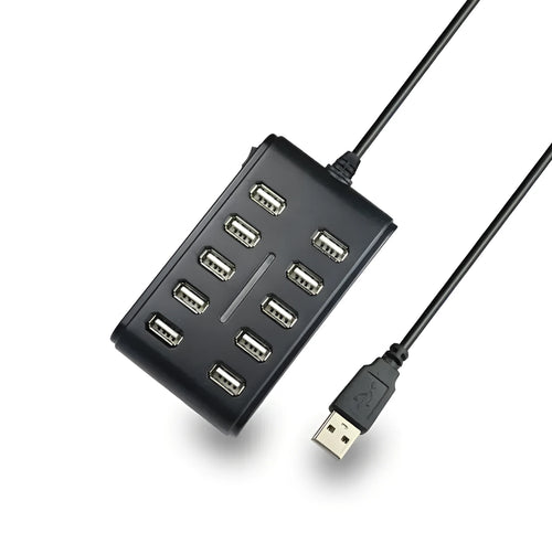 10-port USB 2.0 hub with indicator light for computer connectivity