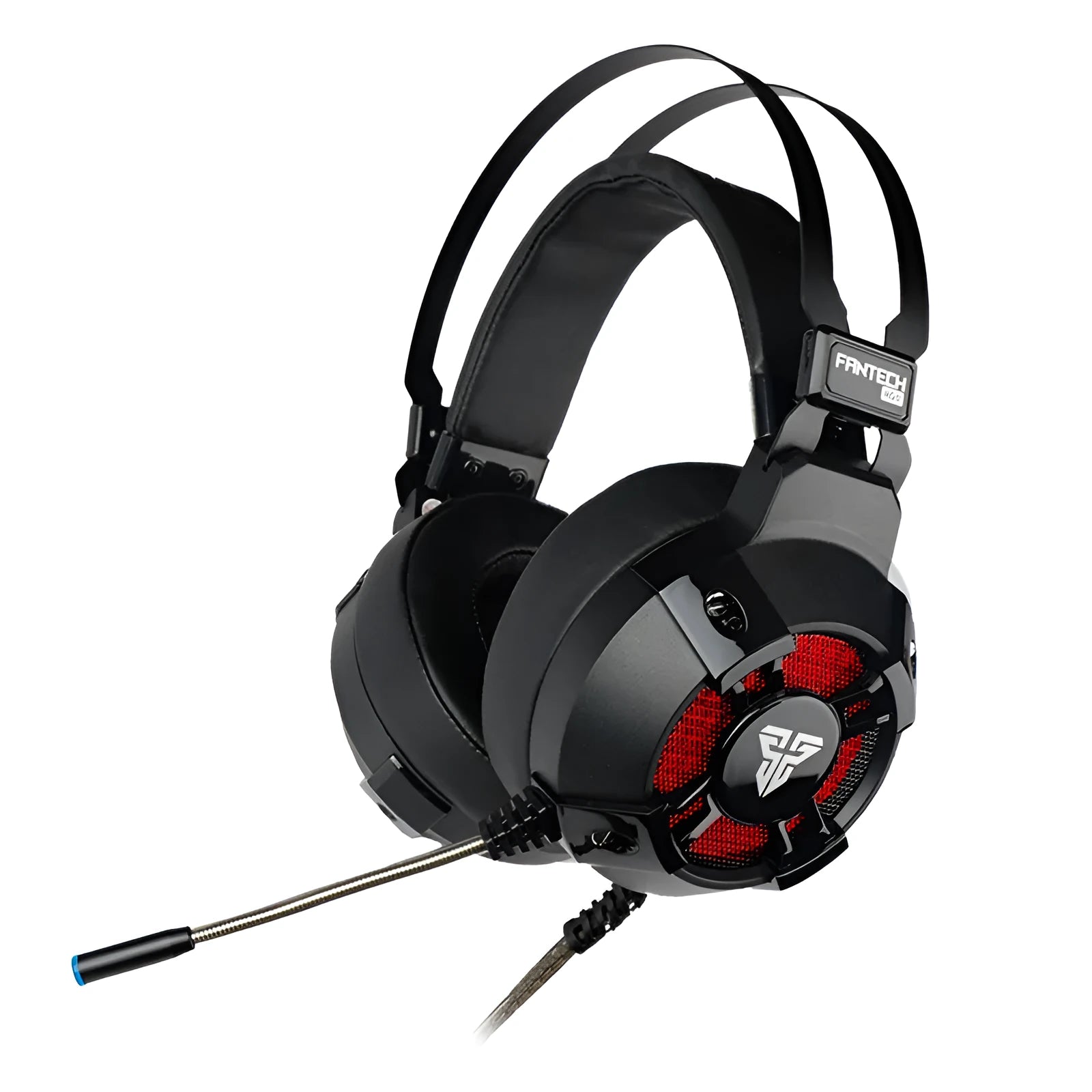Black FANTECH HG11 USB gaming headset with RGB lights on earcups and a noise-cancelling microphone.
