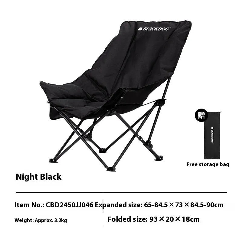 Night black Oxford cloth folding camping chair in moon chair design