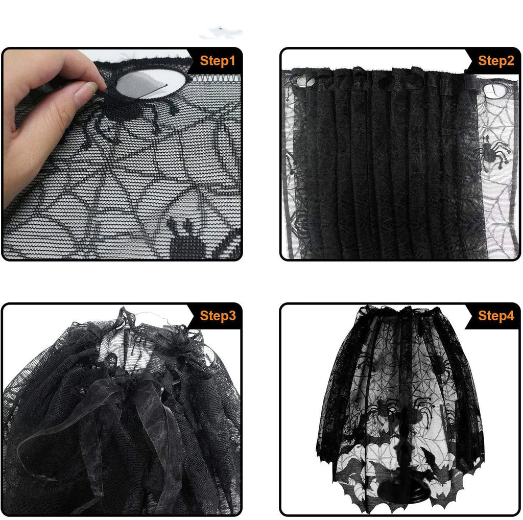 Halloween lampshade black lace spider mesh tablecloth, rectangular polyester cover, 50 x 152cm