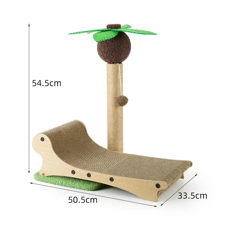 Wooden beach chair style cat climbing frame with a scratch board and hemp mat.