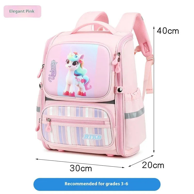 Childlike cute astronaut schoolbag in Dark Blue & Red with geometric pattern and air pillow belt