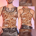 Men's leopard print mesh lingerie top with high elasticity nylon fabric in free size