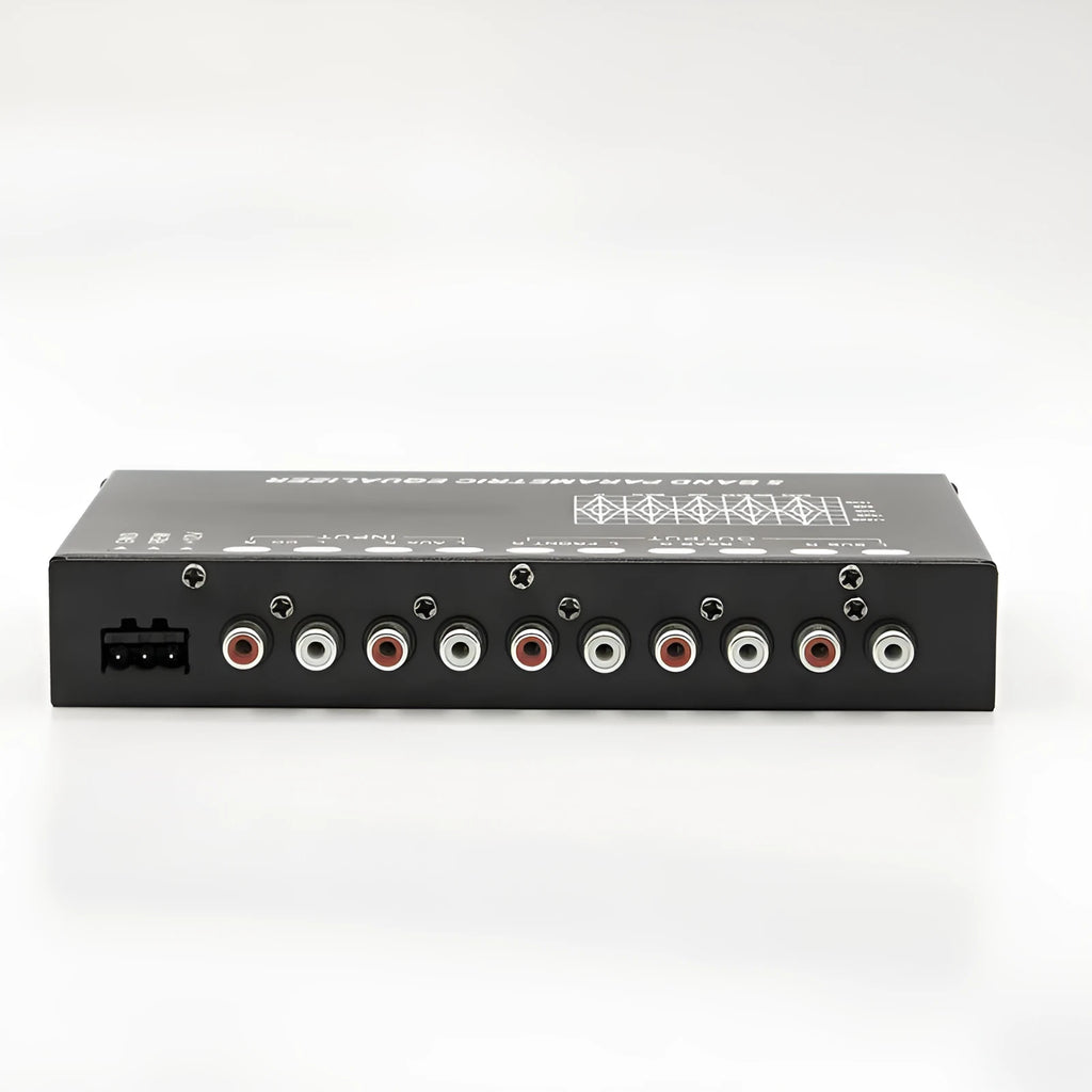 Car audio EQ equaliser amplifier unit with front panel controls for frequency adjustment