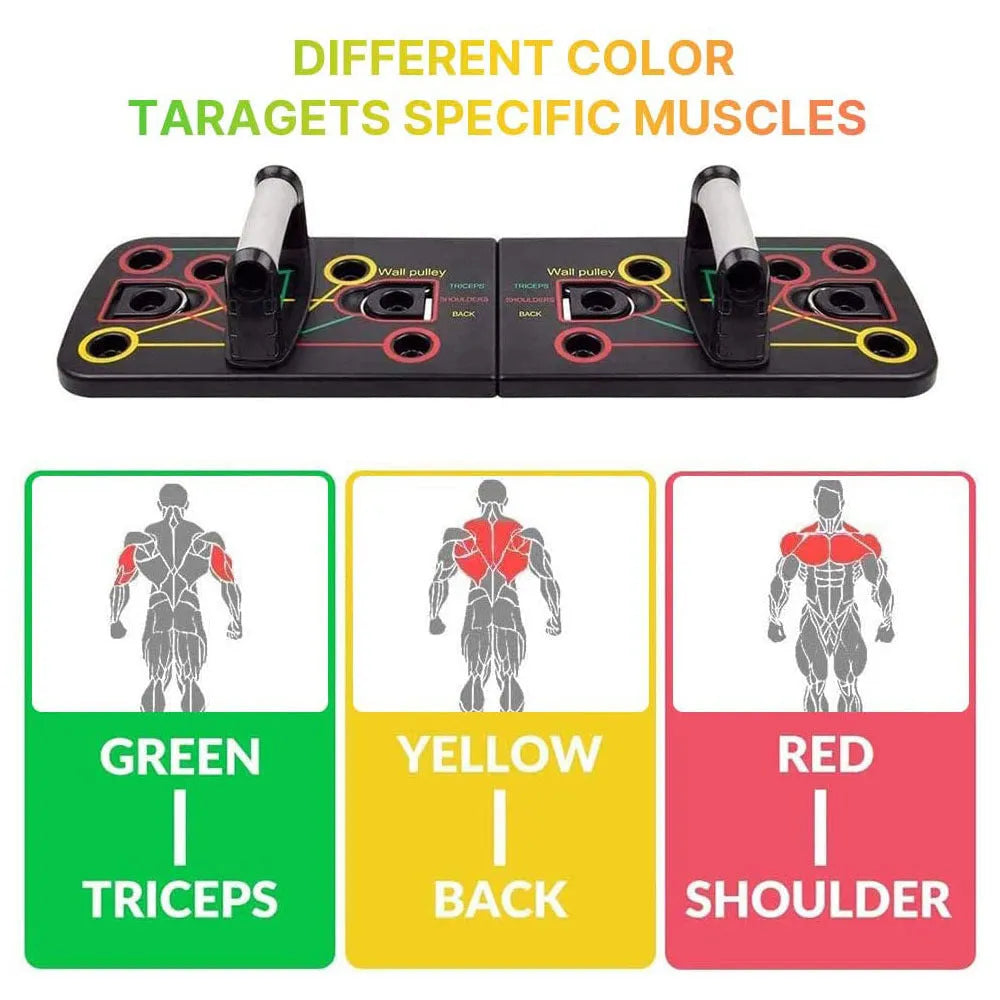 Folding push-up board with pull rope and two support armrests, 67 x 19 x 1.5 cm, for home fitness