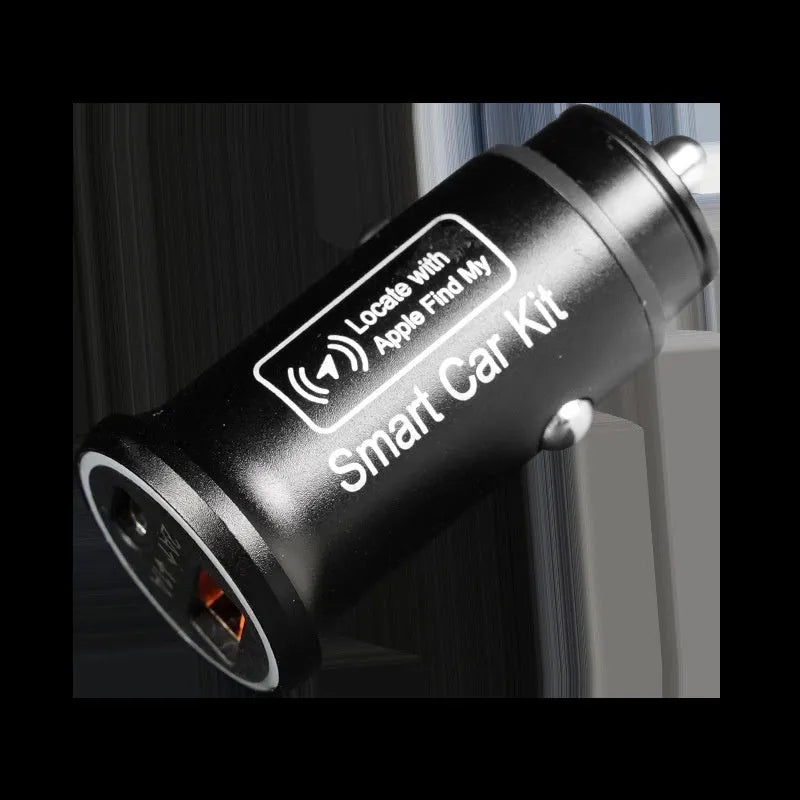 Black ABS plastic GPS car locator tracker with a 12V plug for vehicle charging ports.