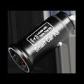 Black ABS plastic GPS car locator tracker with a 12V plug for vehicle charging ports.