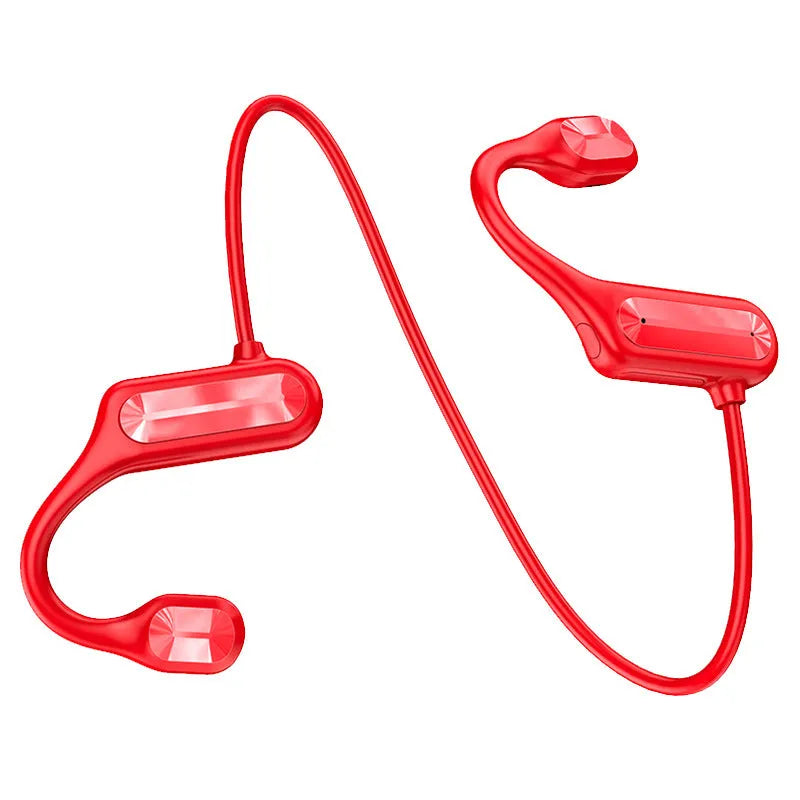 Hanging behind the head Bluetooth headset with bone conduction, Bluetooth 5.0, 8 hour life, available in black, red, blue, green.