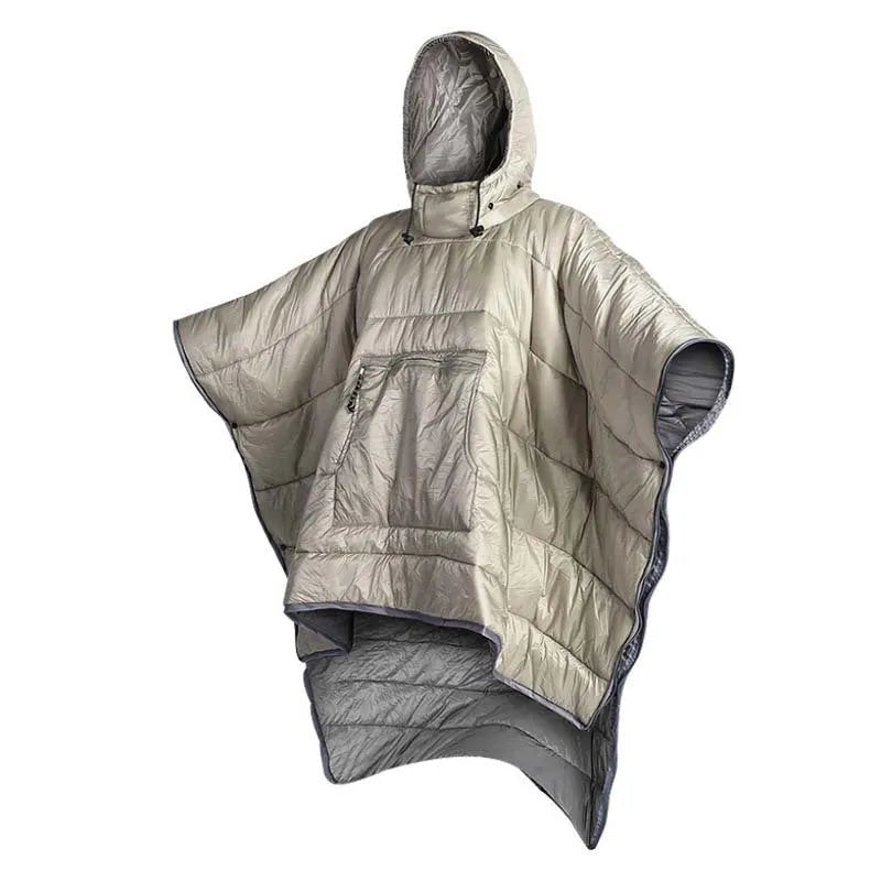 Outdoor cloak sleeping bag wearable as cape with nylon fabric measuring 200x140cm