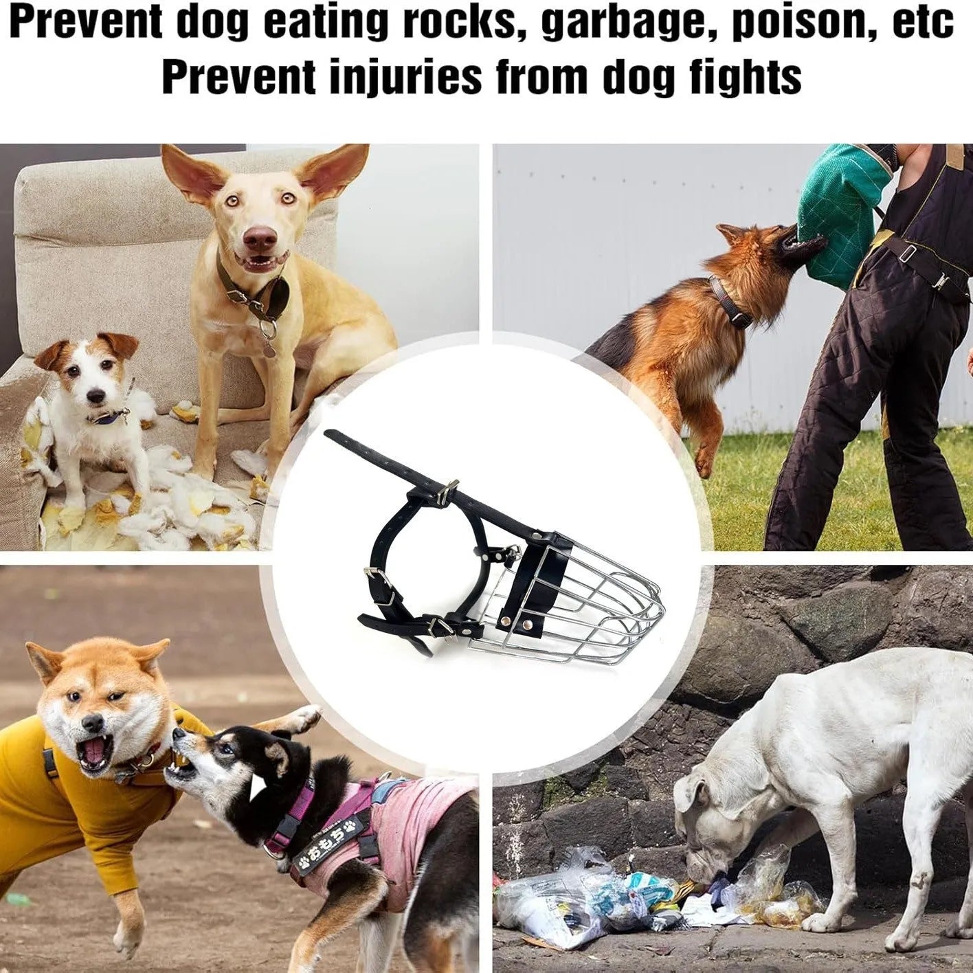 Black metal dog muzzle designed for a golden retriever or German shepherd