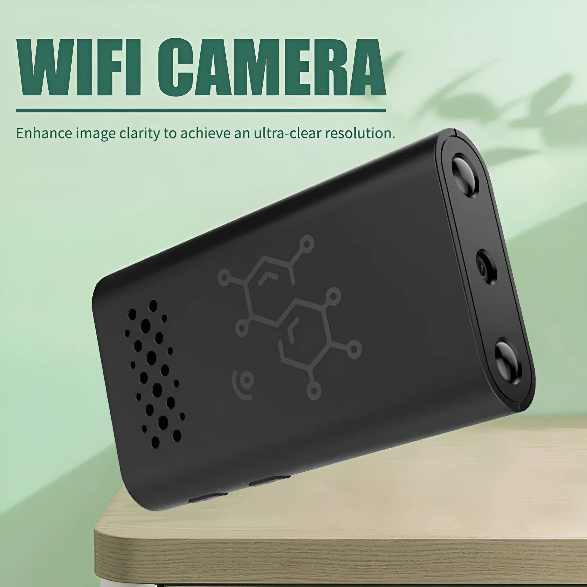 Black ABS plastic indoor security camera with 1080p HD definition and WiFi connectivity