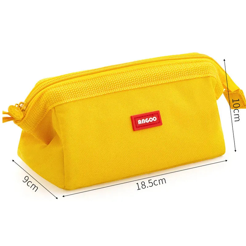 Large canvas pencil case with double zipper in yellow, black and dark blue colour options