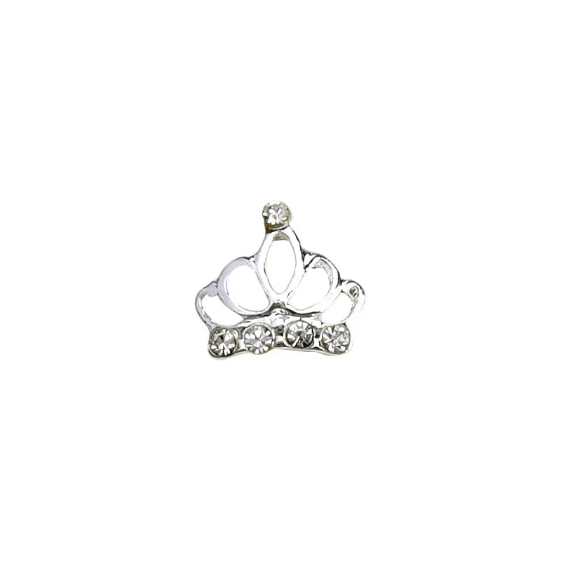 Square diamond-encrusted pearl crown nail decoration in alloy from Princess Series with glitter style