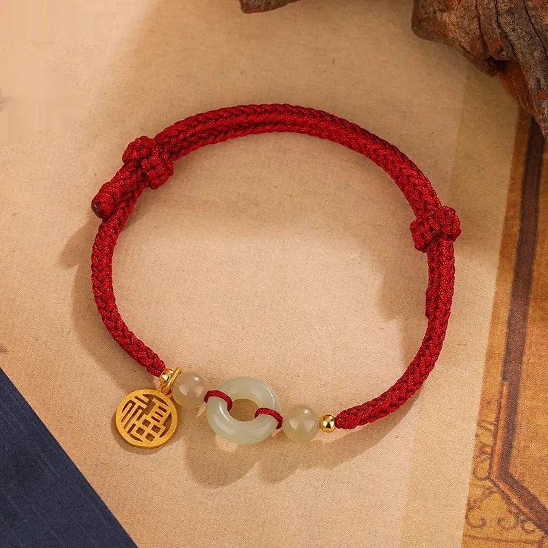Silver metal Hetian Jade peace buckle bracelet with geometric design in black or wine red colour