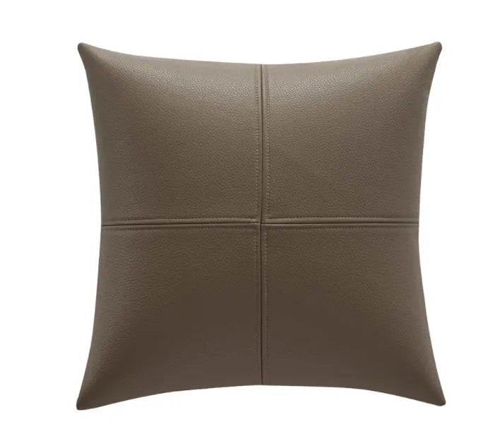 Soft cowhide leather pillow cover in solid colour on sofa cushion