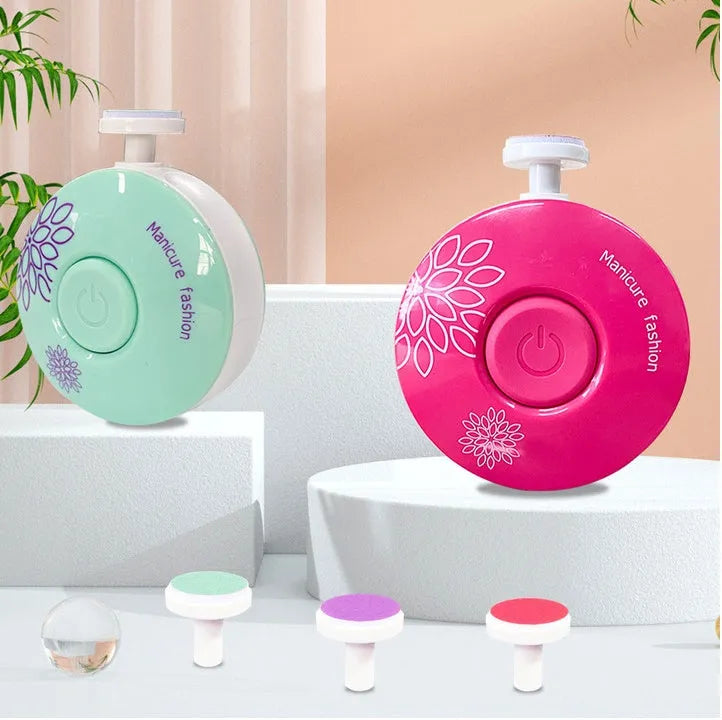 Baby electric nail polisher set with red ABS plastic body and grinding heads for newborn nail care