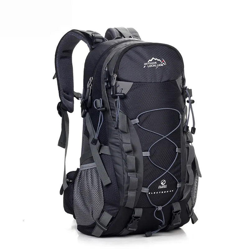 Green outdoor sports backpack with 20-35L capacity for hiking and camping activities