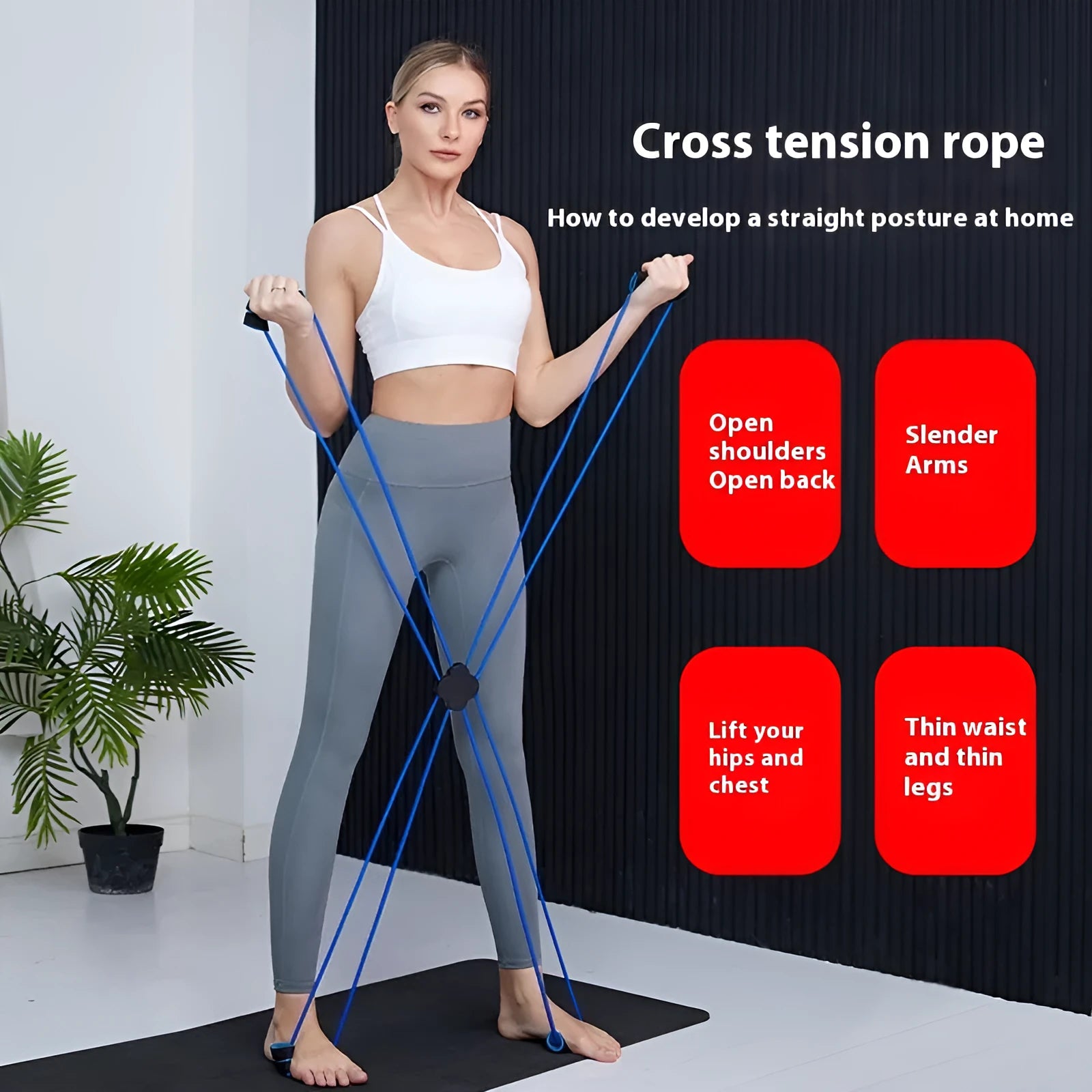 Blue eight character shoulder puller fitness equipment with TPR handles for women.