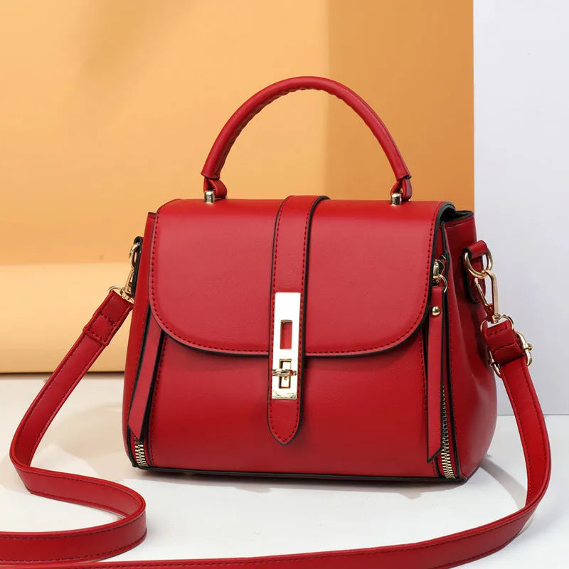 Soft PU leather women's messenger bag in square vertical design with adjustable shoulder strap.