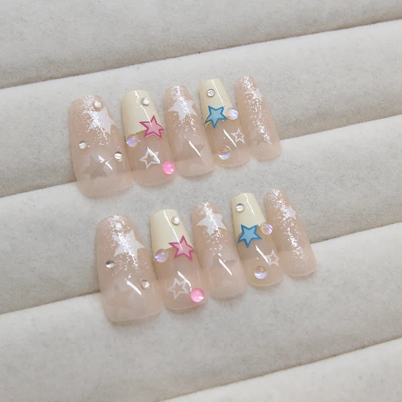 24 detachable nail stickers with Double Star Millennium design for ladies