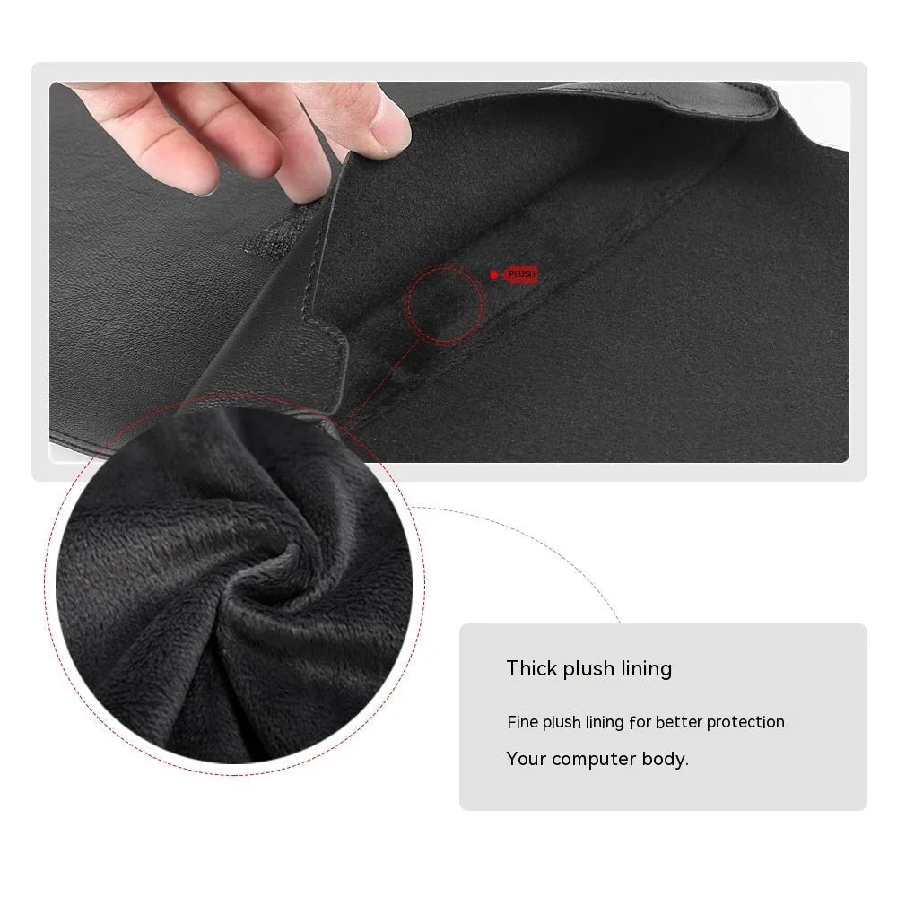 Imitation leather laptop protective sleeve with plush lining, shown in a colour option for 11 to 17 inch laptops