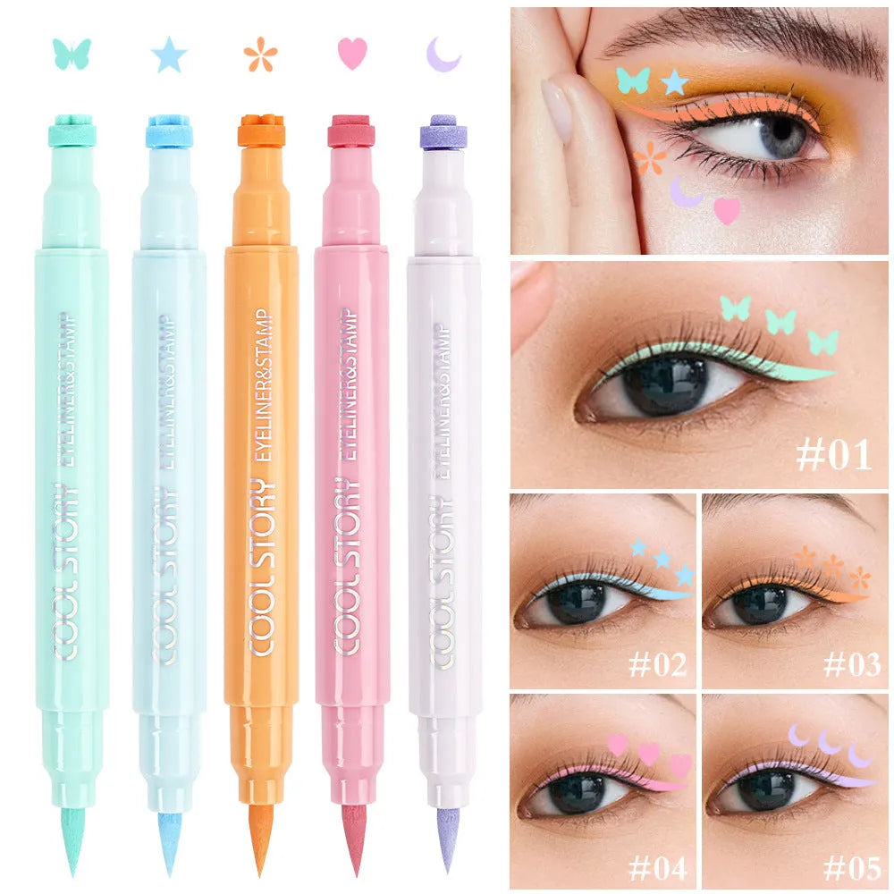Double-headed seal eyeliner set of 5 colours pink aqua blue pink purple cyan maroon liquid eyeliner 1.2mL each