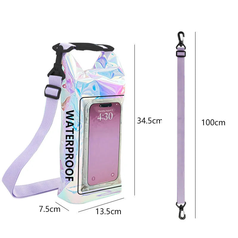 2L waterproof magic colour PVC crossbody bag with lanyard for outdoor use