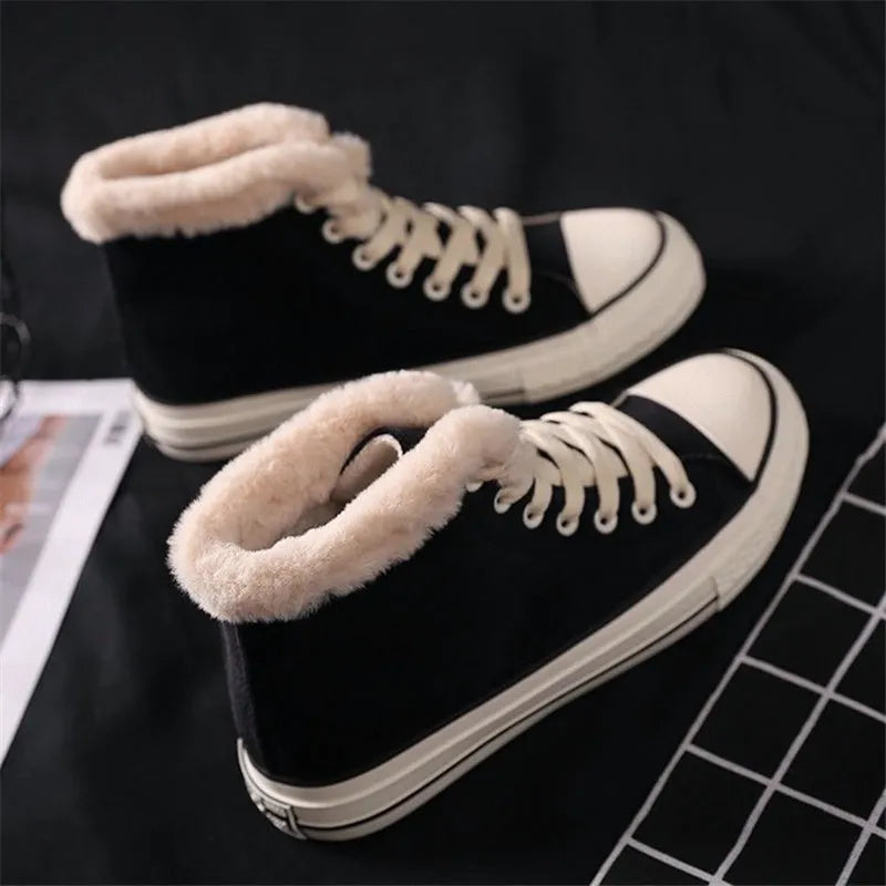 Women's cotton-padded warm-keeping canvas shoes in pink with flat heel and microfiber upper