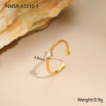 Heart-shaped open-ended ring with geometric design and inlaid zircon detail in stainless steel