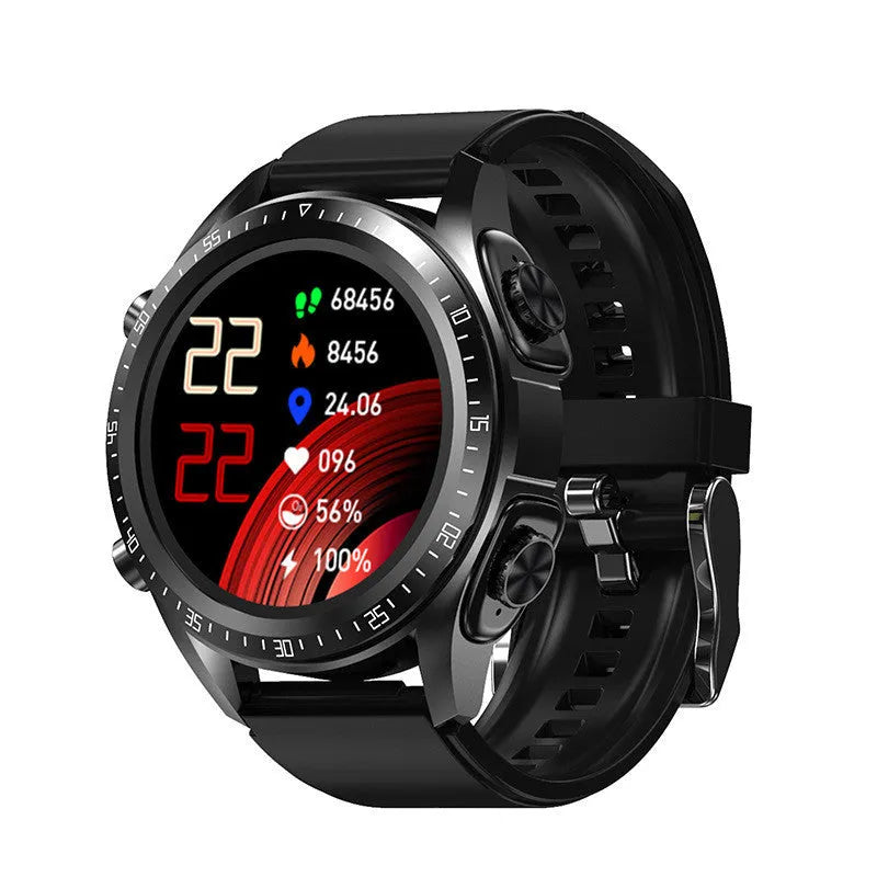 Black smart watch with blood pressure and oxygen monitoring on silicone wristband