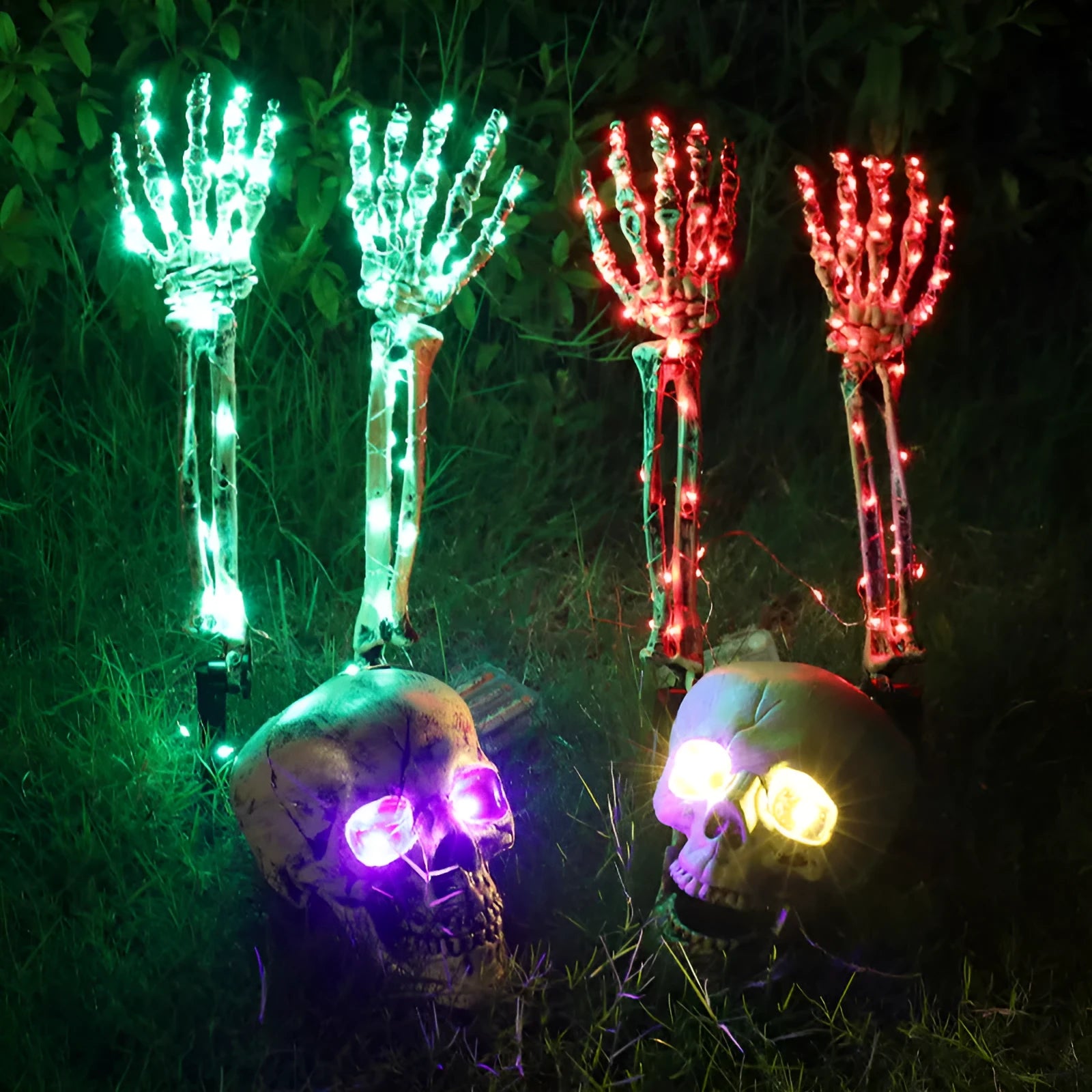 PVC plastic Halloween skeleton arm hand LED light with ground stake for outdoor decoration