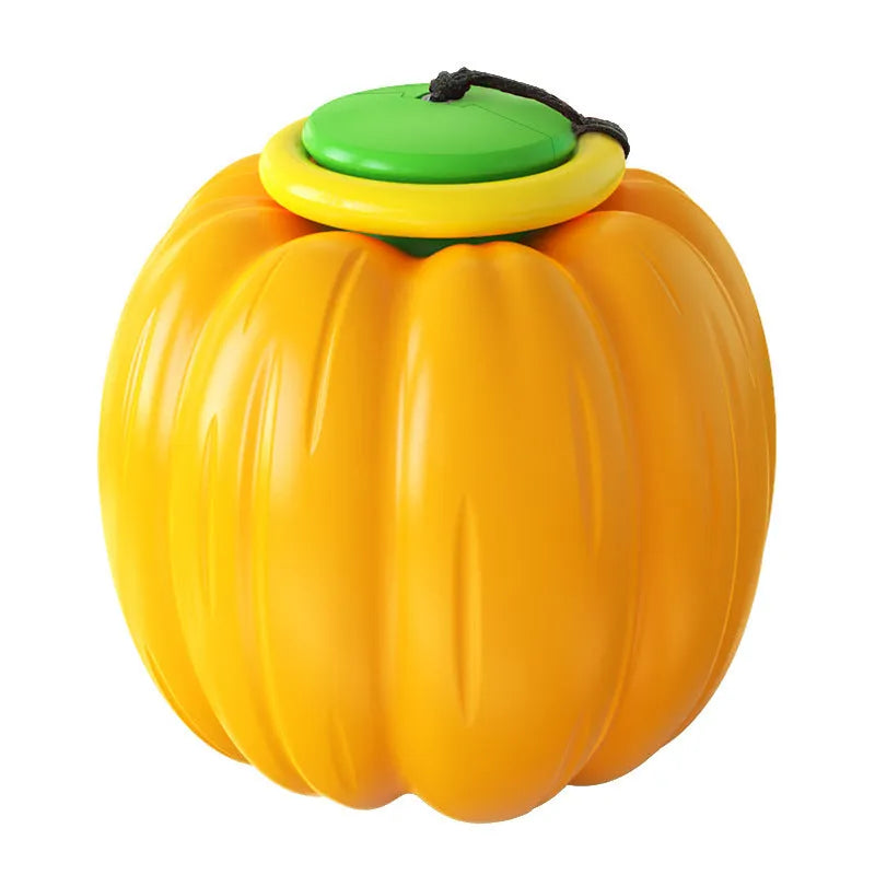 Orange Halloween pumpkin dog chew ball with squeaker for small dogs