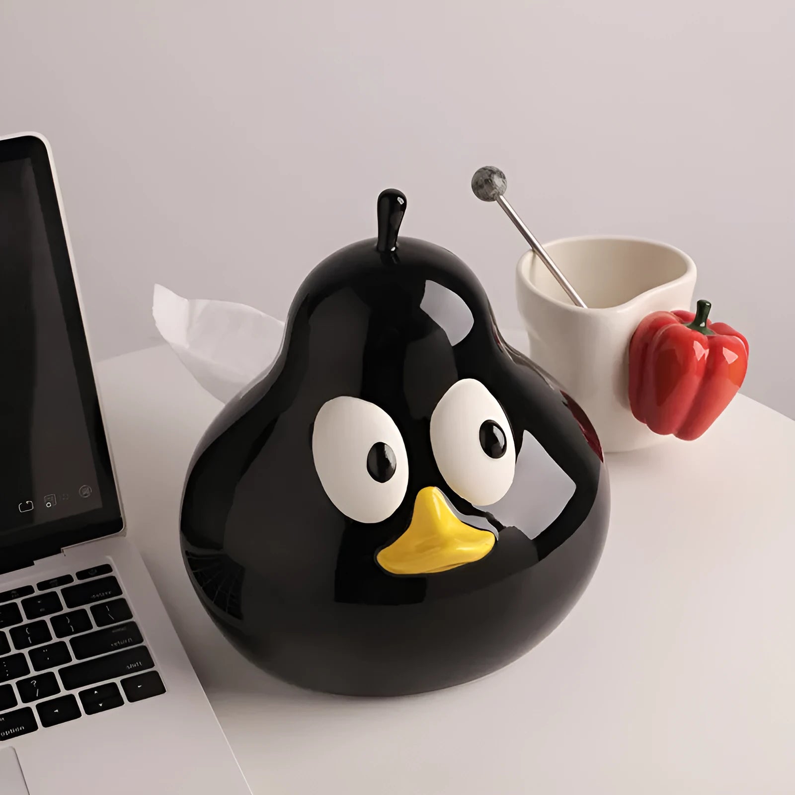 White porcelain ceramic tissue box with cute pear design in green colour option