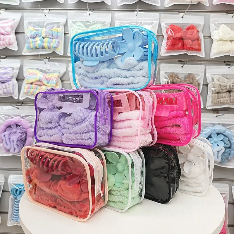 Bow washing face hair band 16-piece set with plaid pattern and wrist strap in multiple colours