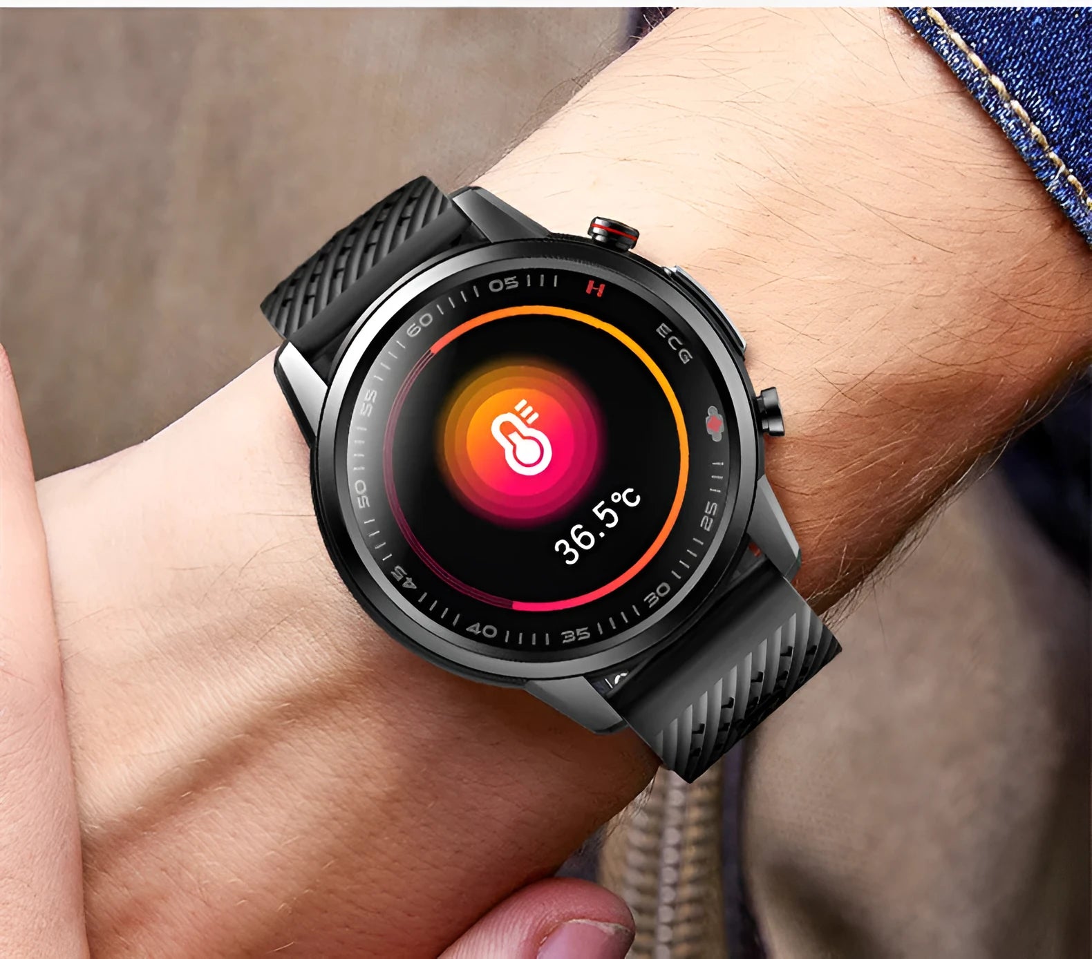 F800 black and silver grey ECG blood pressure sports smart watch on wrist