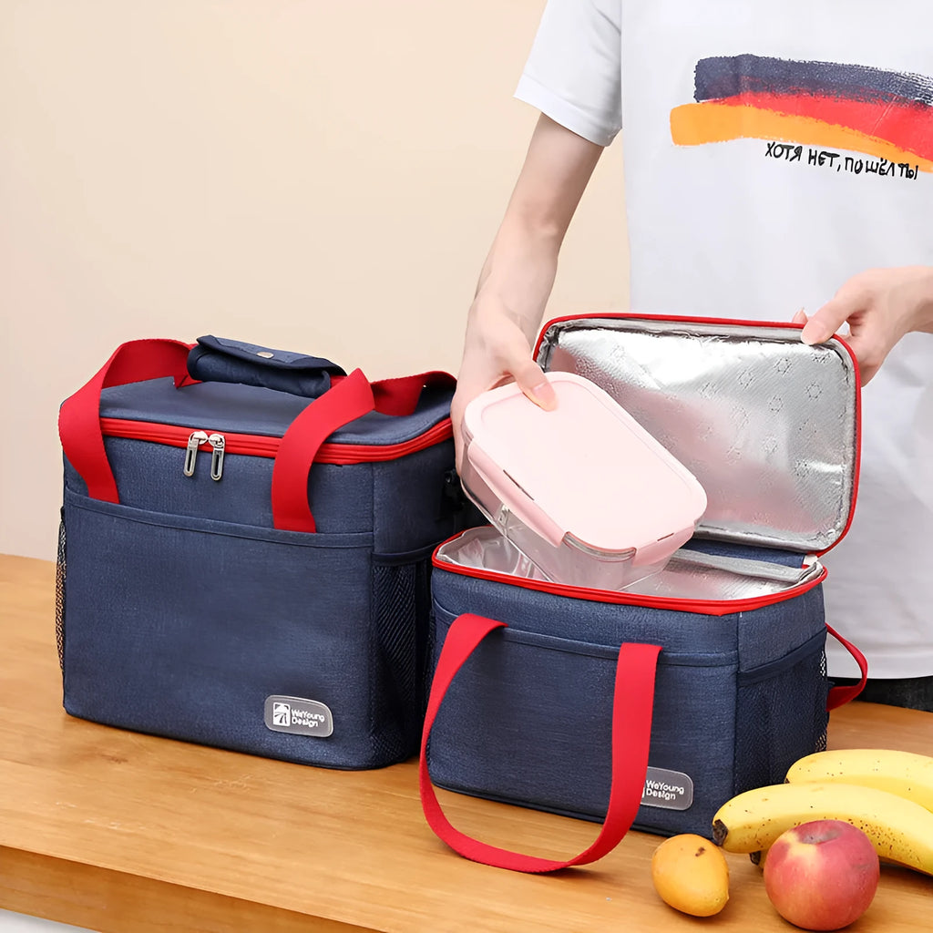 Insulated crossbody picnic bag with shoulder strap in Oxford cloth showing colour options