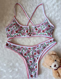 Women's V-neck embroidered swimsuit with floral print in briefs style