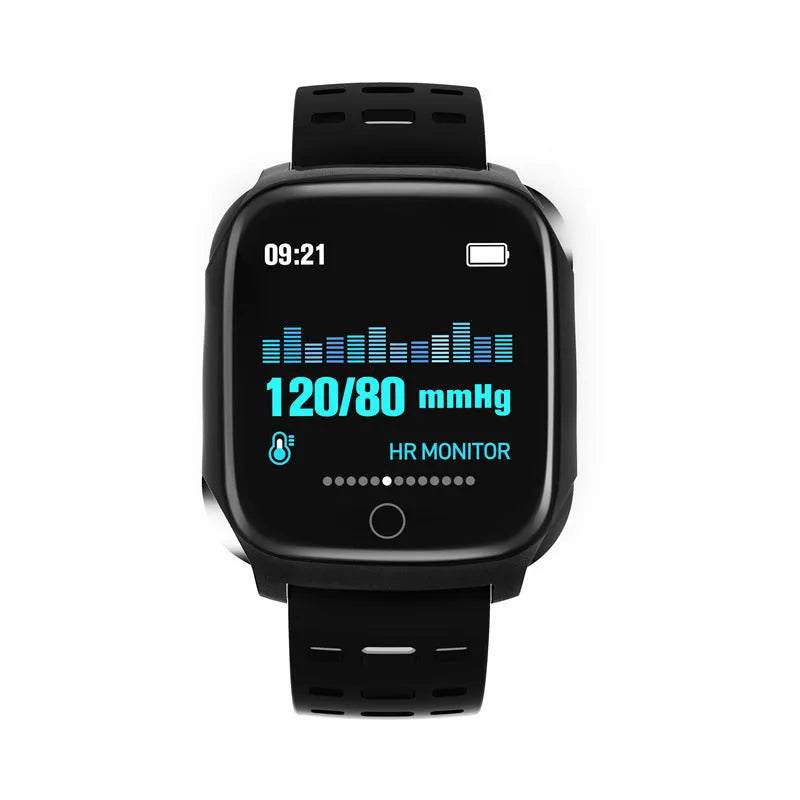 F16 Smart Watch with ECG monitor on a silicone wristband, showing the 43mm IPS display.