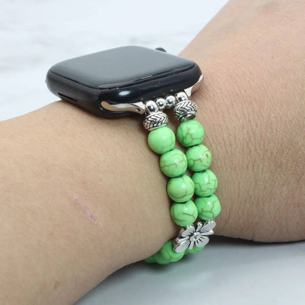 Beaded string Apple Watch strap in blue, green and red, 15cm, for 38/40/41mm and 42/44/45/49mm