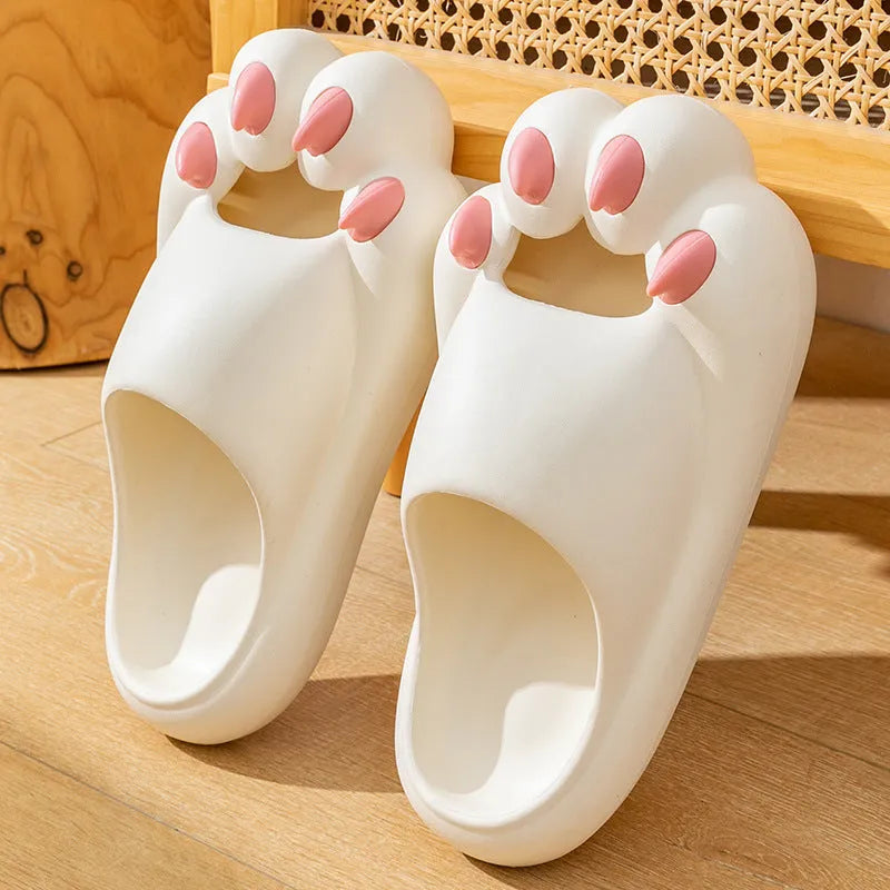 Women's non-slip platform slippers with cat claw design in white, black, watermelon red, and brown EVA upper
